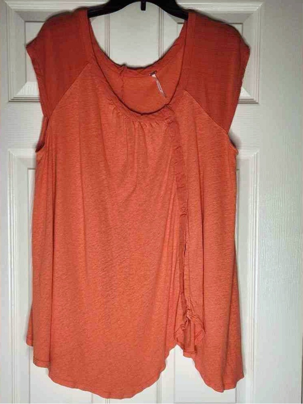 Women's Orange Sleeveless Ruffle Front Top